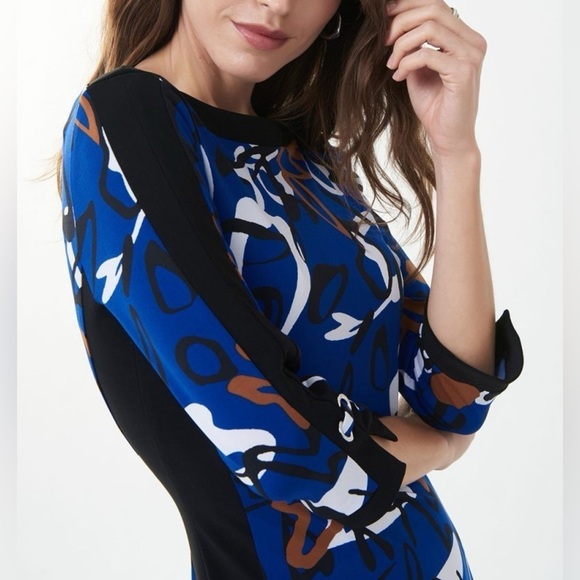 Joseph Ribkoff Contrast Inset Dress Royal Sapphire Multi - Picture 5 of 14